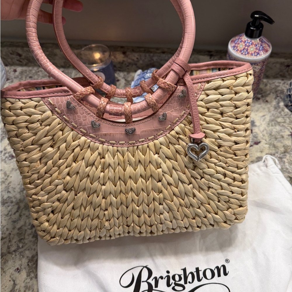 Brighton Woven Basket Bag Pink Leather Beach Summer